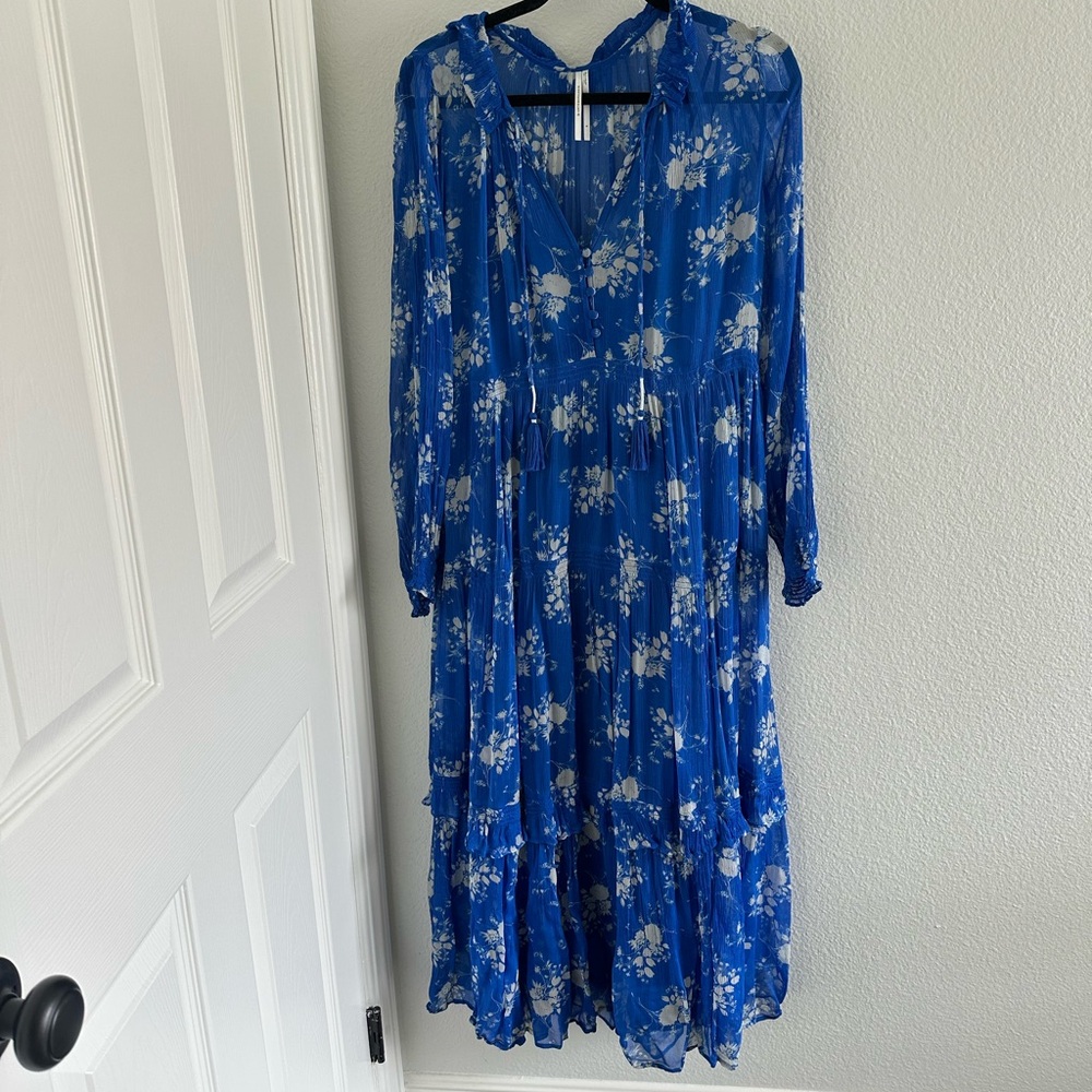 Floral Blue Dress. Sheer dress with slip underneath